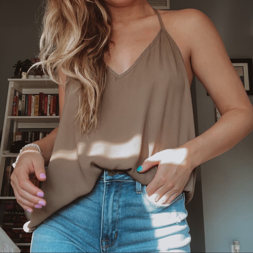 Taupe Loose T Back Tank Top